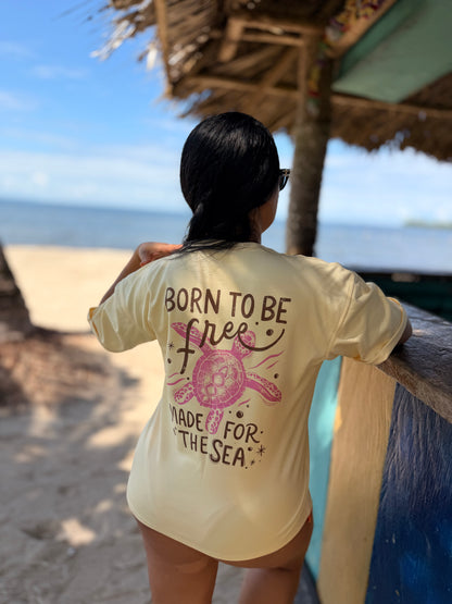Camiseta Amarillo Mantequilla Tortuga Marina Born to Be Free