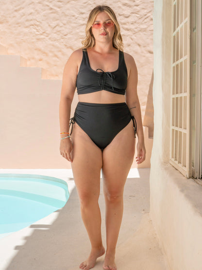Bikini Negro Mujer Seguridad – Top Túnel Frontal y Panty Ajustable