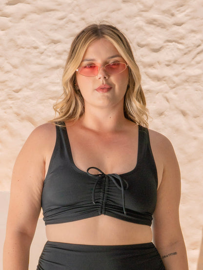 Bikini Negro Mujer Seguridad – Top Túnel Frontal y Panty Ajustable