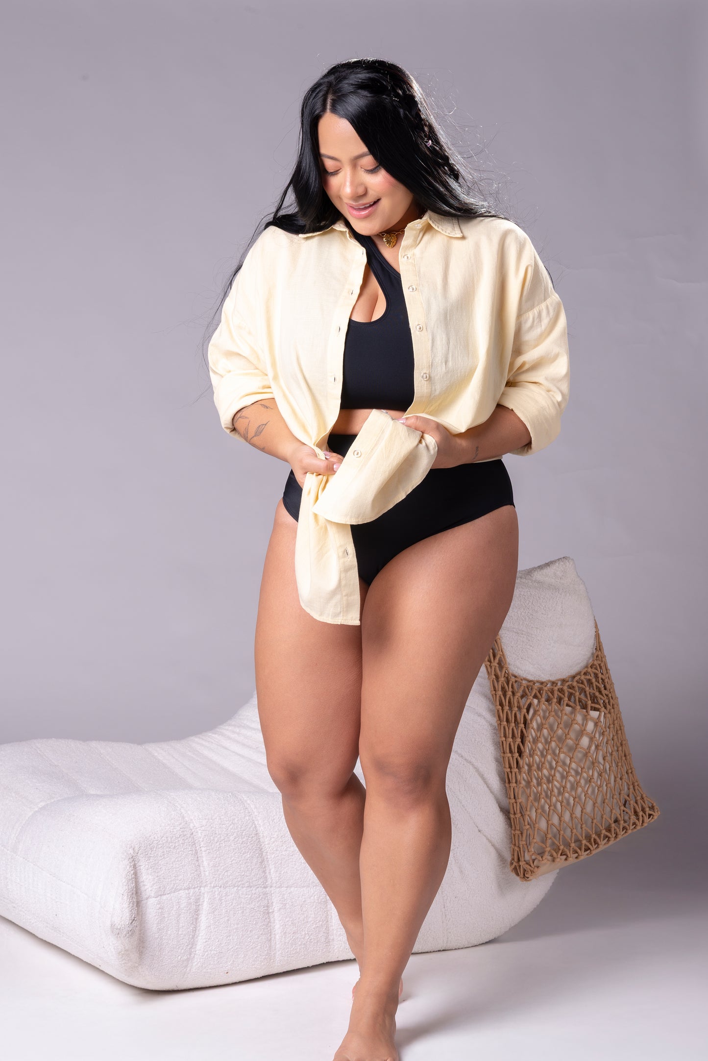 Camisera de Lino Amarillo Mantequilla Mujer – Cover Up Ligero de Playa