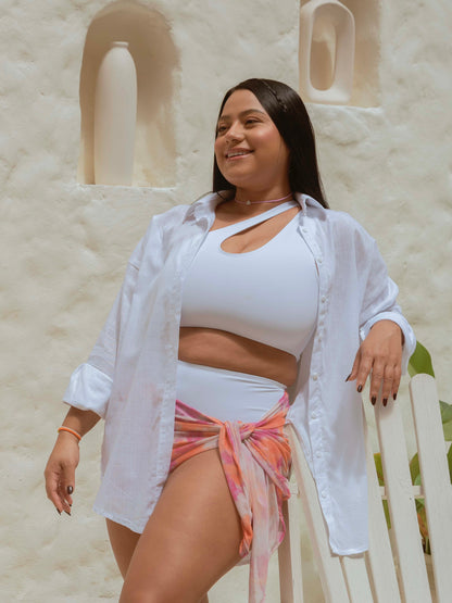 Camisera de Lino Blanca Mujer Brisa Marina – Cover Up Playa