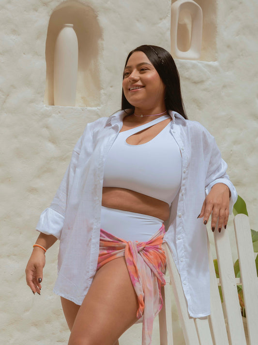 Camisera de Lino Blanca Mujer Brisa Marina – Cover Up Playa