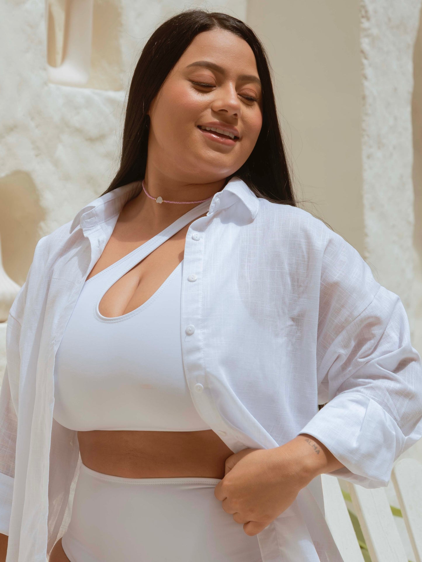 Camisera de Lino Blanca Mujer Brisa Marina – Cover Up Playa