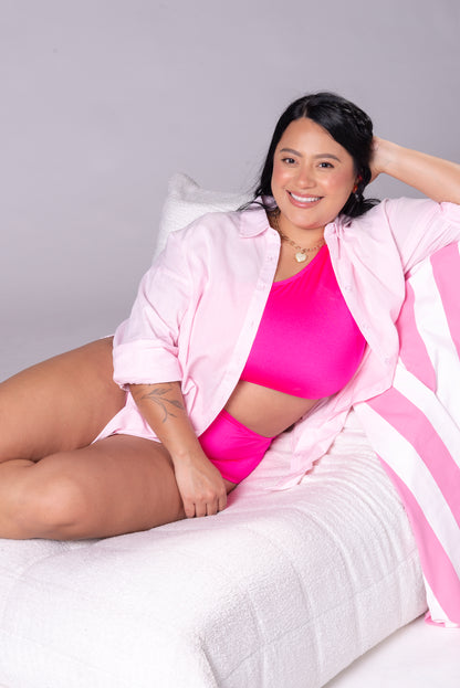 Camisera de Lino Rosada Mujer – Cover Up Ligero de Playa