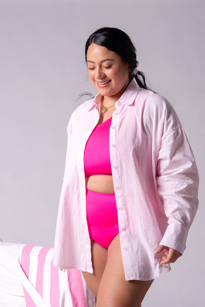 Camisera de Lino Rosada Mujer – Cover Up Ligero de Playa