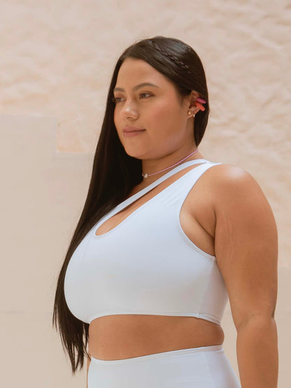 Bikini Blanco Mujer Audaz – Top Asimétrico y Panty Cintura Alta