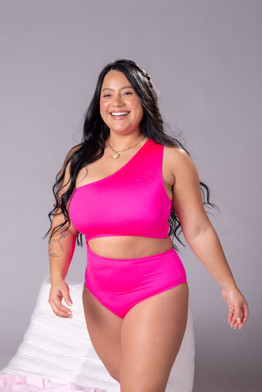 Vestido de Baño Entero Mujer Fucsia Evolución – Asimétrico con Recorte Lateral