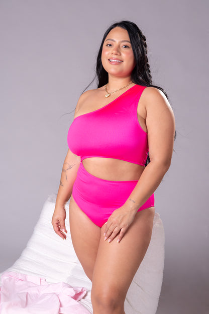 Vestido de Baño Entero Mujer Fucsia Evolución – Asimétrico con Recorte Lateral