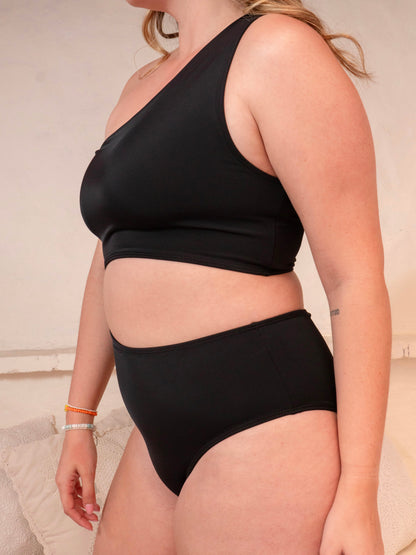 Vestido de Baño Entero Negro Mujer Evolución – Hombro Asimétrico y Recorte Lateral